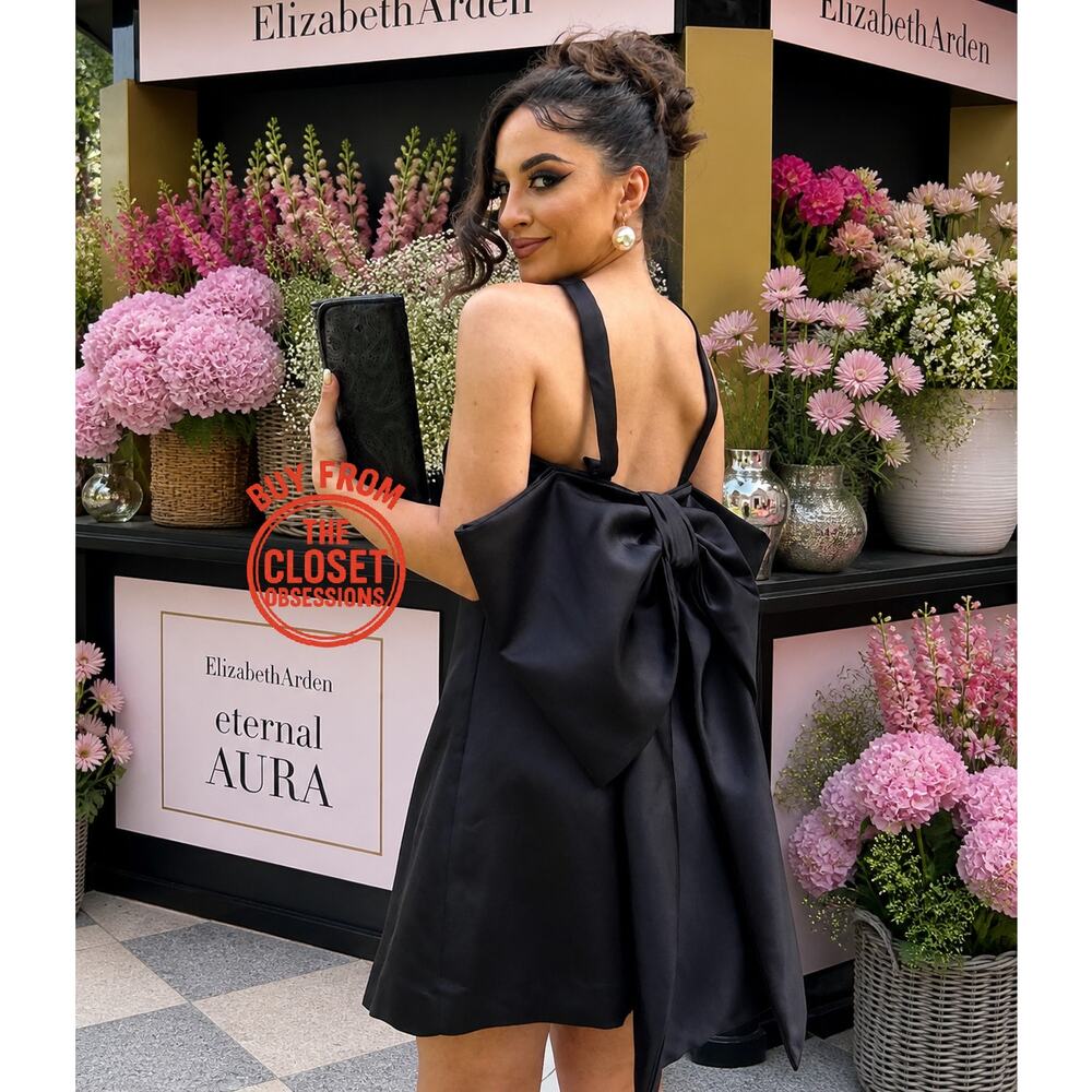 ZARA Black Strapless Bow Mini Dress NWT Fit Flare Cocktail Party Dress M - Picture 2 of 16